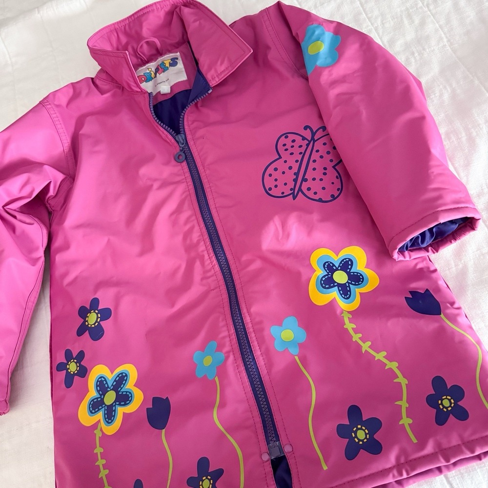 Vintage Driplets Wippette Kids Raincoat Pink Purple Flowers Girls 5/6 Hooded